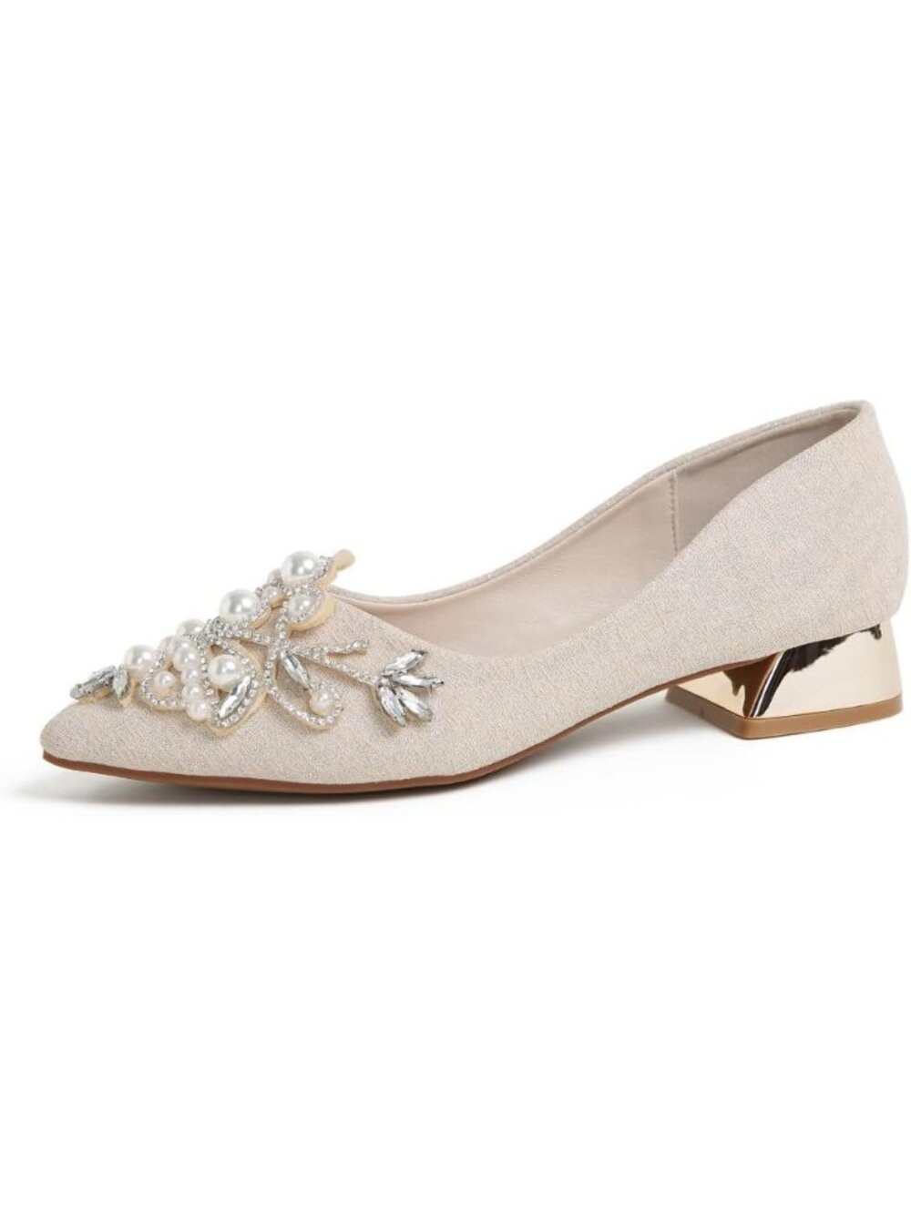 👑Women's Rhinestone Fashion Pointed Toe Pearl Diamond Low Heel Dress shoes